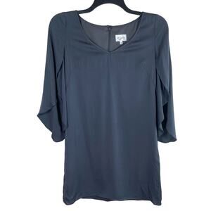 Milly Silk Charmeuse Dress Women's 2 Silk Dark Gray‎ Long Bell Sleeve Shift